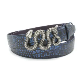 Royal Blue Mirror Effect Mock Croc Snake Belt