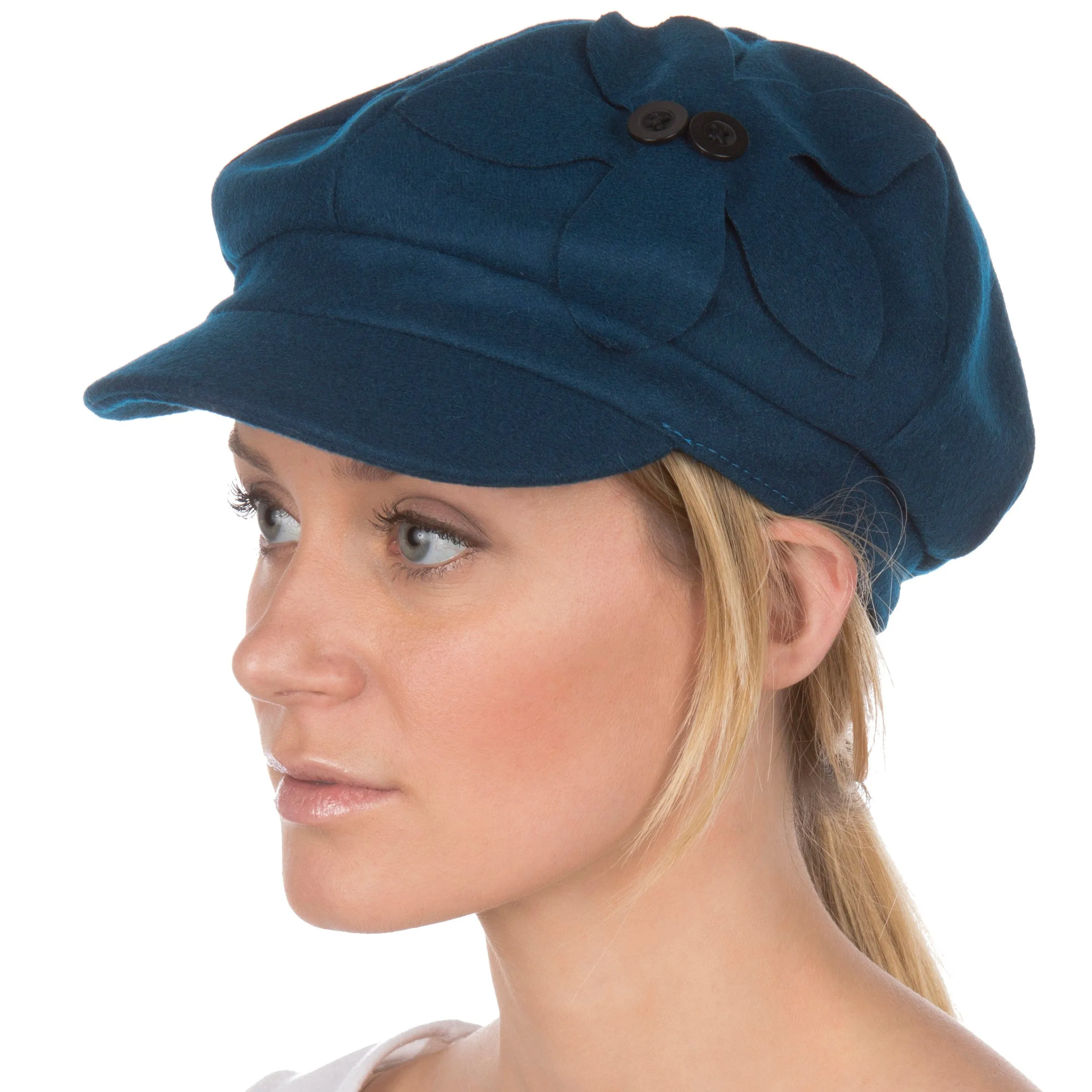 Sakkas Sasha Wool Newsboy Cabbie Hat with Button Flower