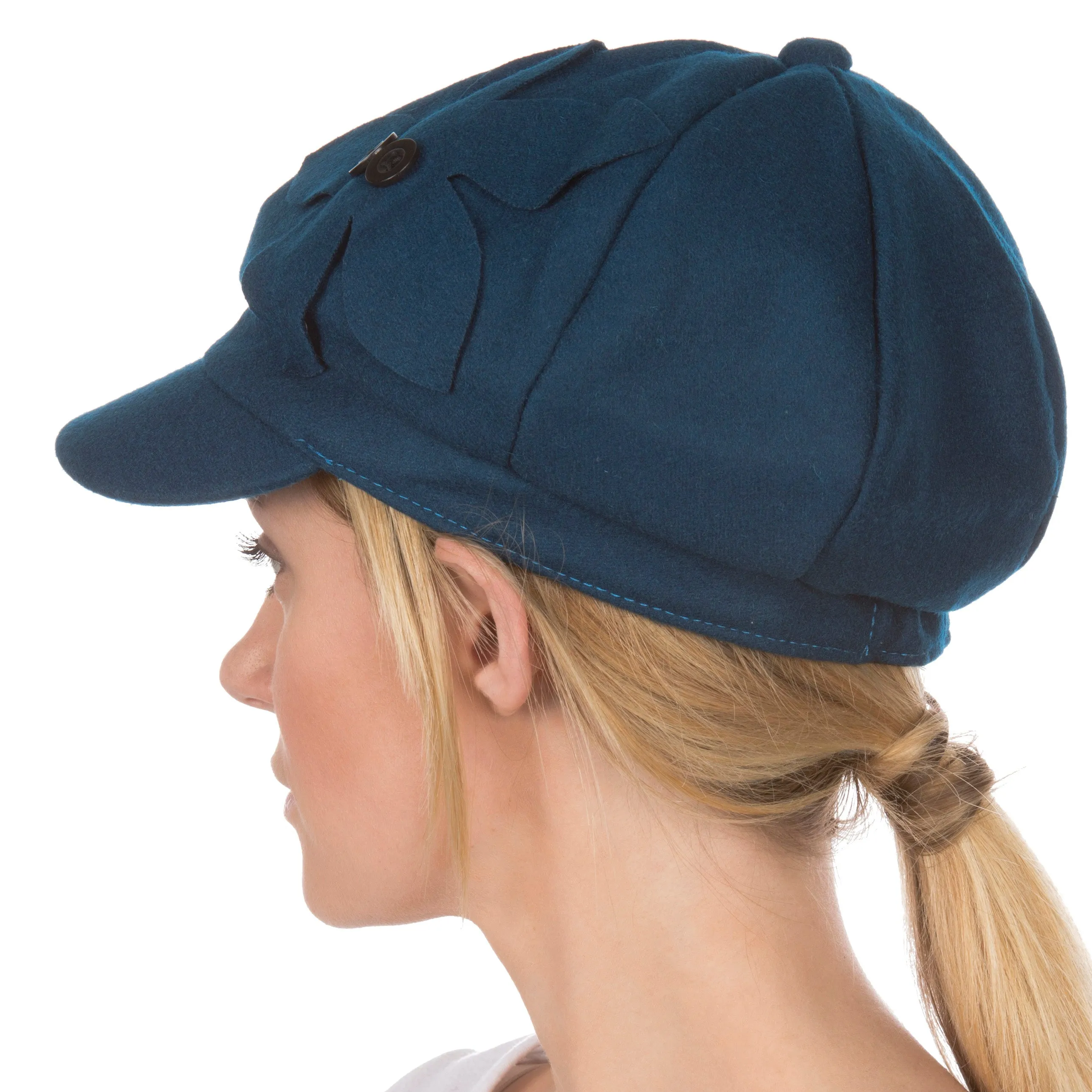 Sakkas Sasha Wool Newsboy Cabbie Hat with Button Flower