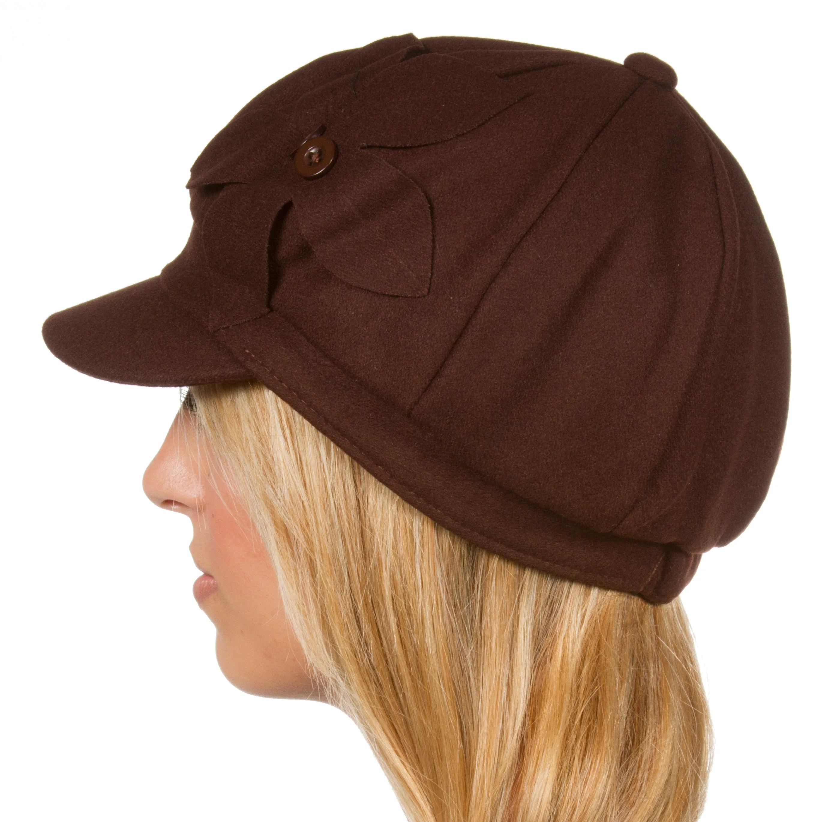 Sakkas Sasha Wool Newsboy Cabbie Hat with Button Flower