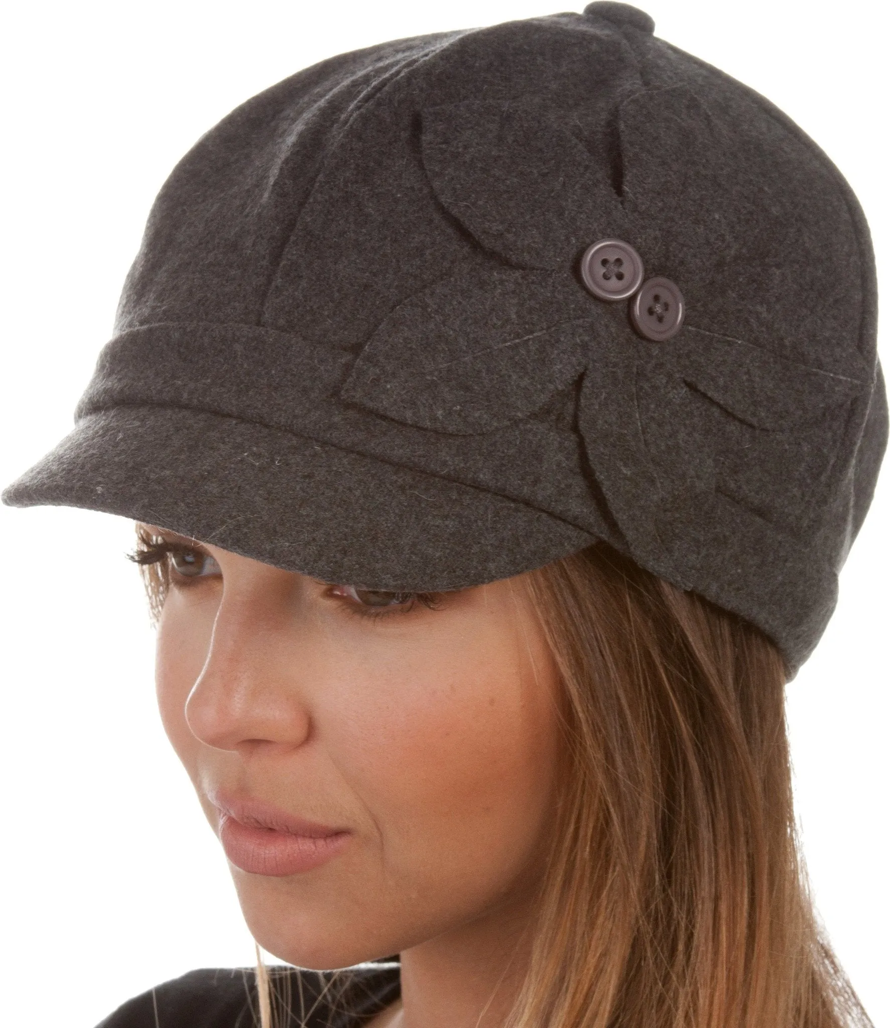 Sakkas Sasha Wool Newsboy Cabbie Hat with Button Flower