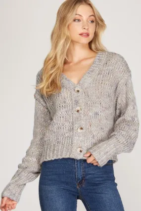 She   Sky Crop Cardigan - Grey Multi