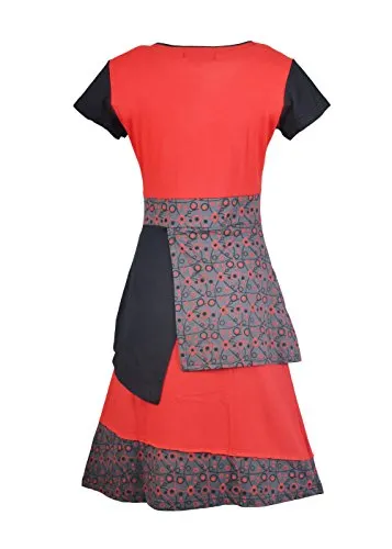 Short Sleeve Cotton Dress with Patches and prints SN-1486MULTI