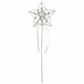 Silver Star Wand with Ribbon - 40cm x 13cm