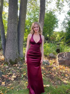 Simple Burgundy V Neck Long Party Dress Formal Prom Dress      fg6917