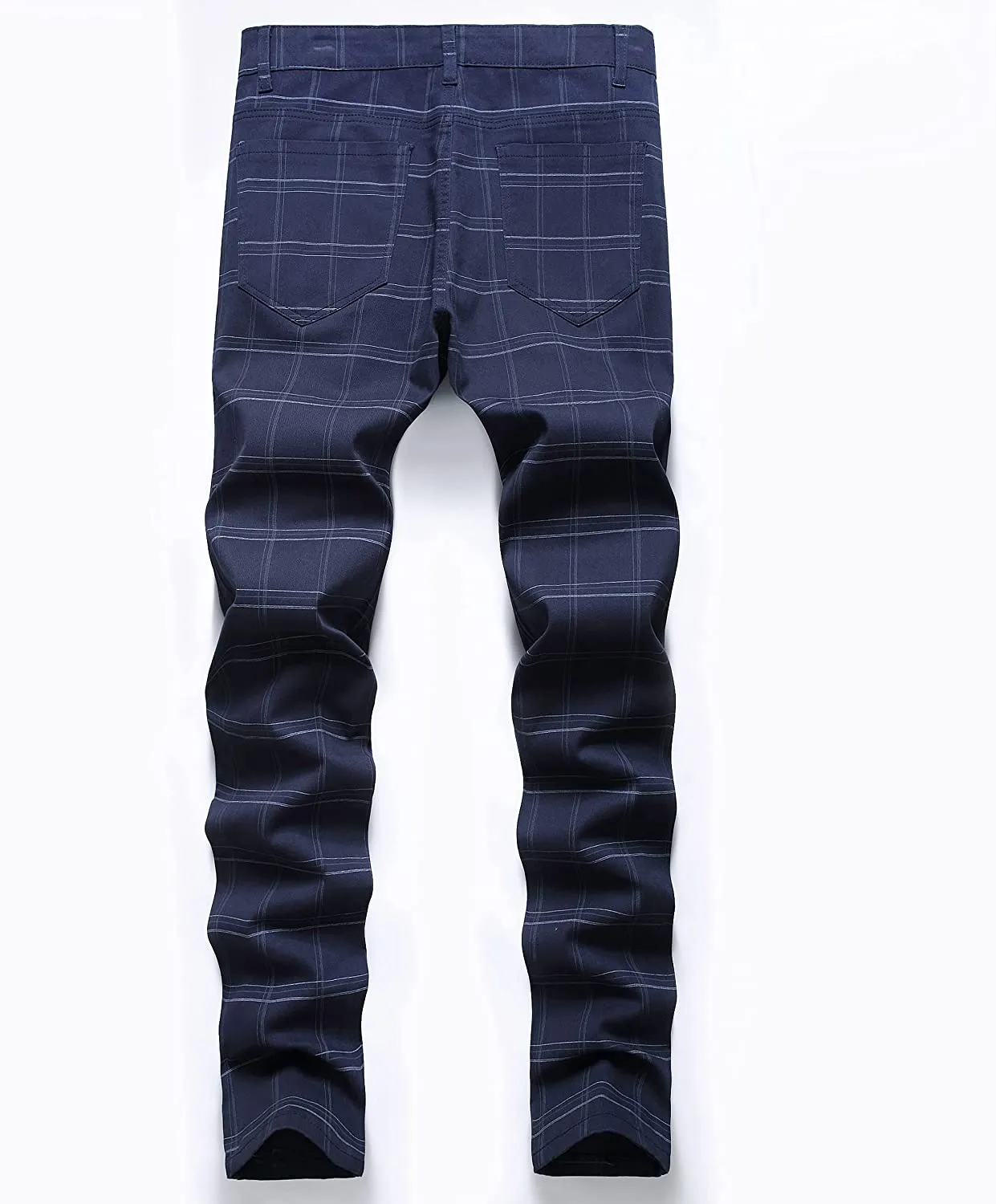 Skinny Fit Plaid Navy Flat-Front Stretch Slim Stylish Chino Pants