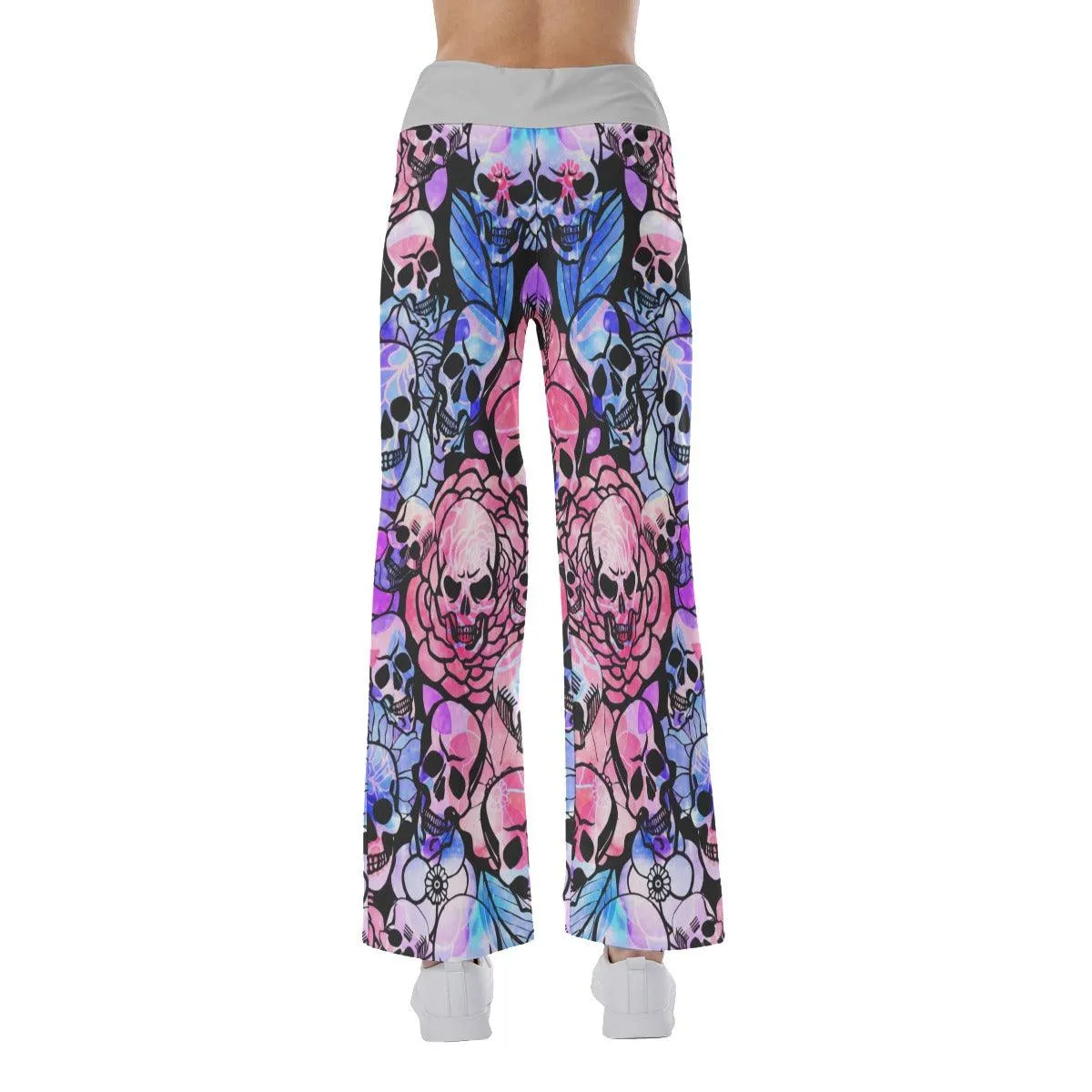 Skull Rose Pattern Pajama Pants Print Palazzo Lounge