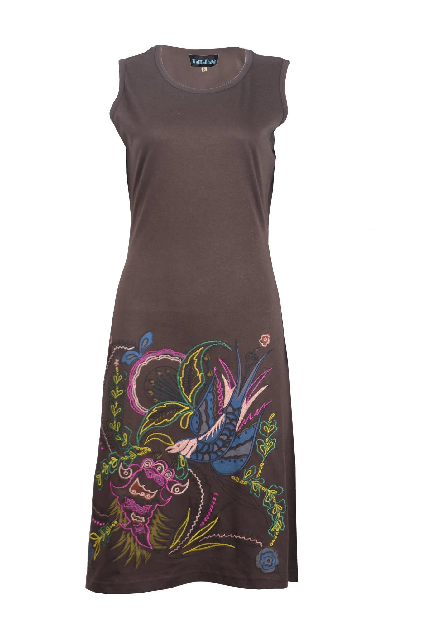 Sleeveless Tunic Dress With Bird Embroidery. (No Refund/ No Exchange)