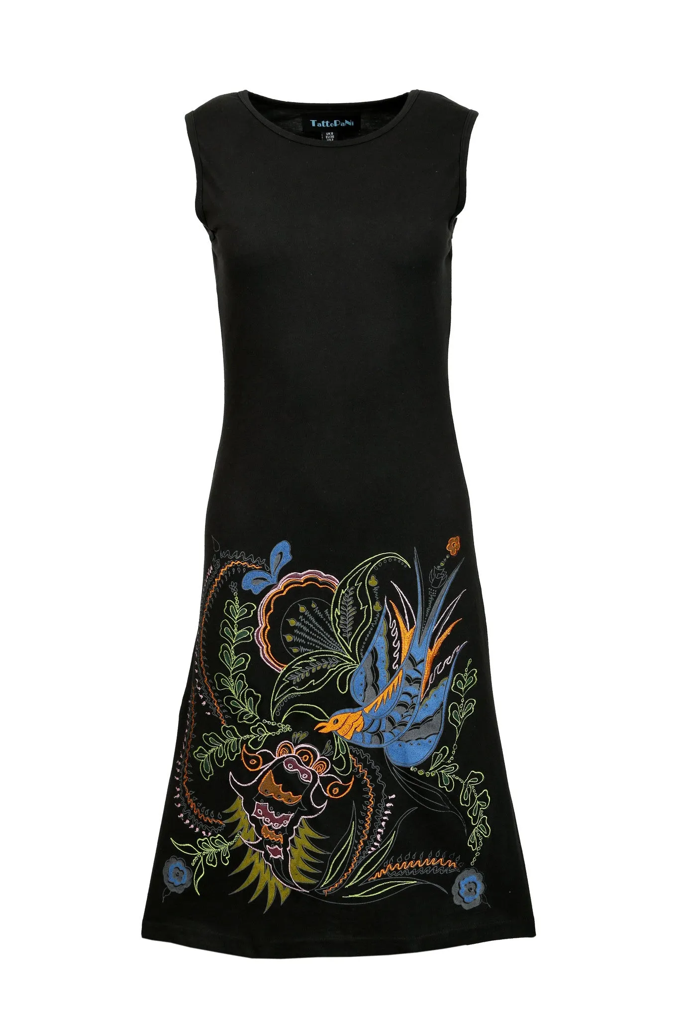 Sleeveless Tunic Dress With Bird Embroidery. (No Refund/ No Exchange)