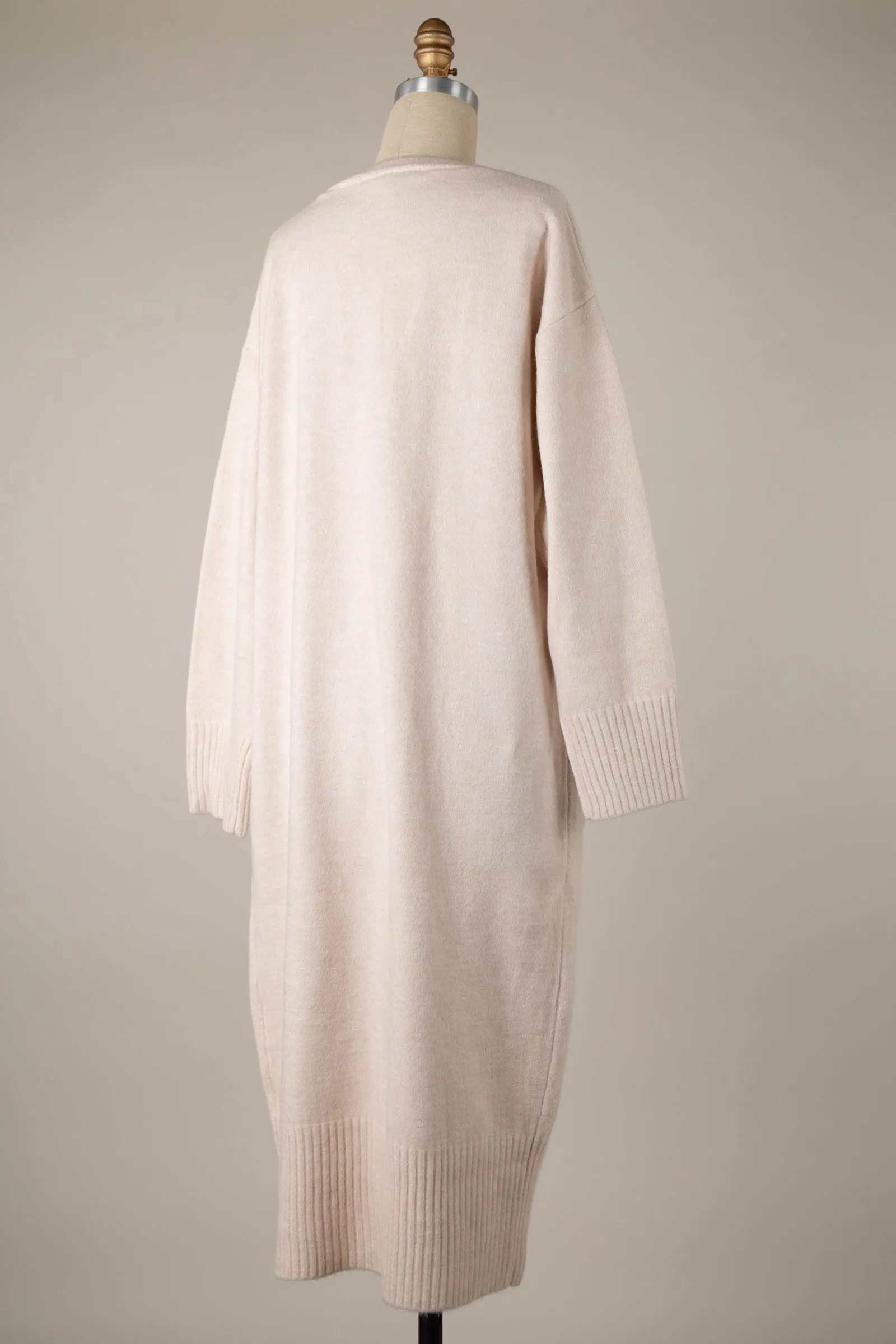 Smooth Long Soft Basic Cardigan With Ribbed Trim