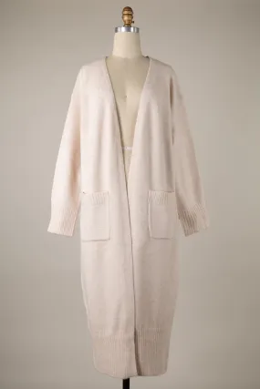 Smooth Long Soft Basic Cardigan With Ribbed Trim