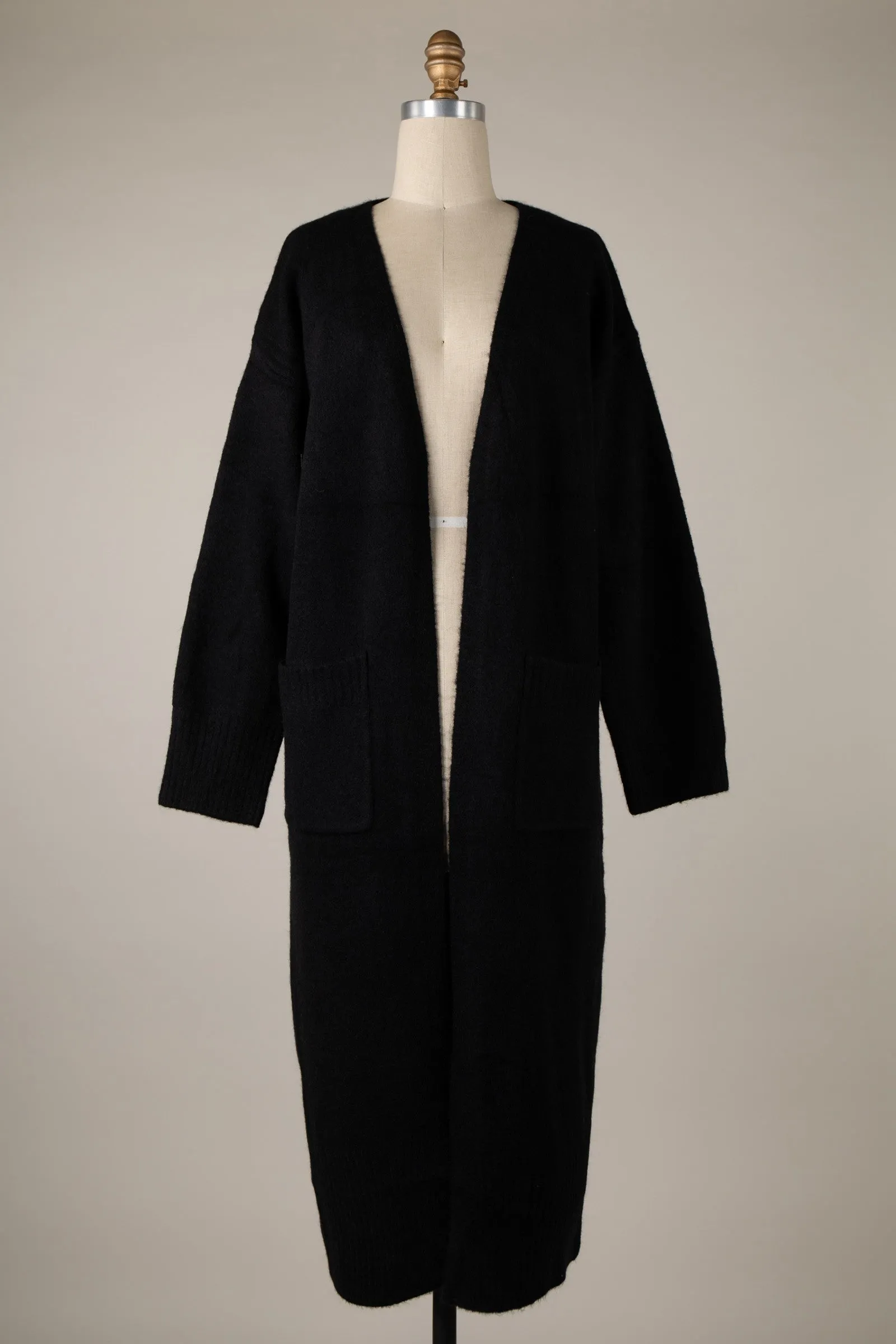 Smooth Long Soft Basic Cardigan With Ribbed Trim