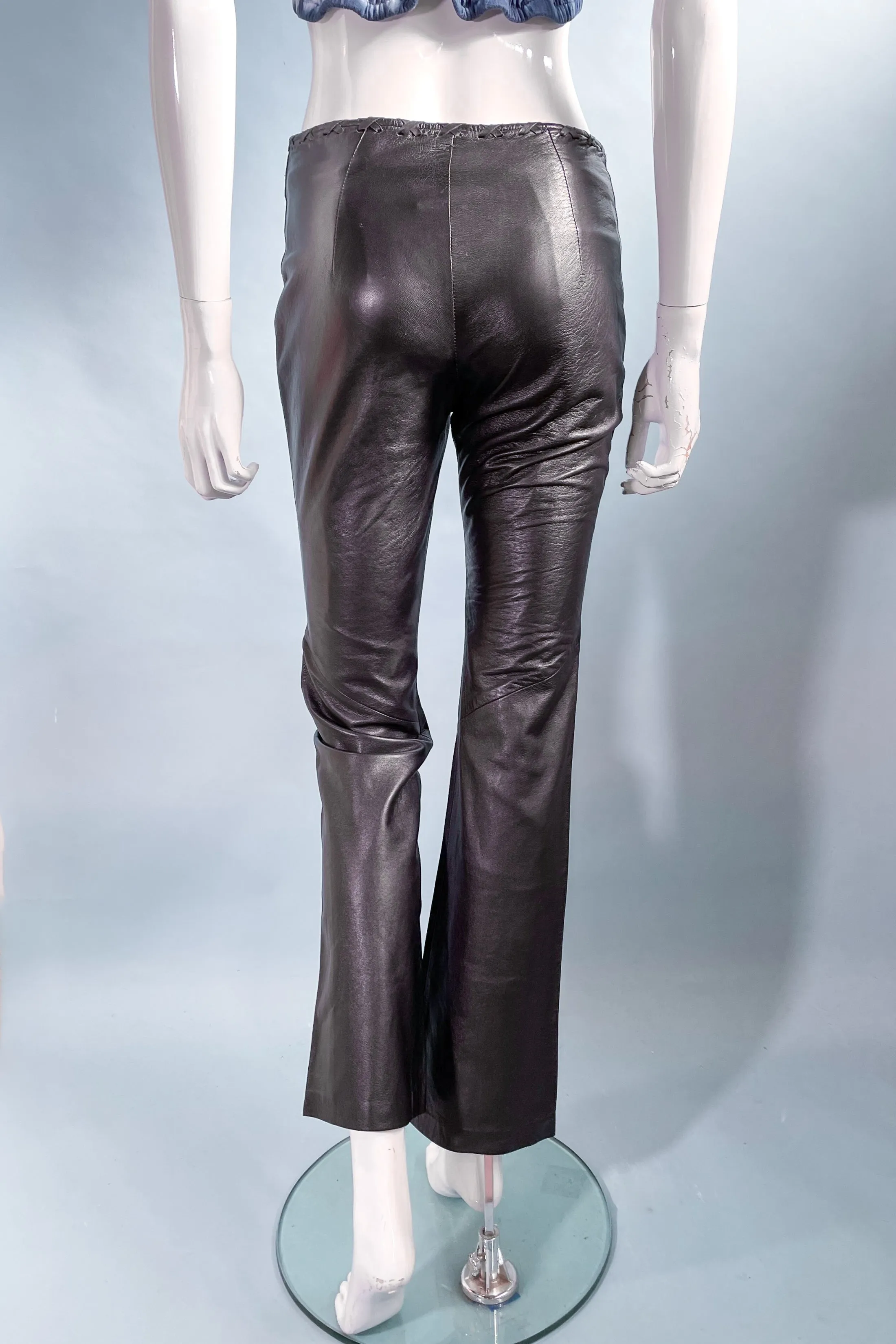 SOLD Vintage Black Leather Lace Up Pants, Hippie Slim Fit Pants XS