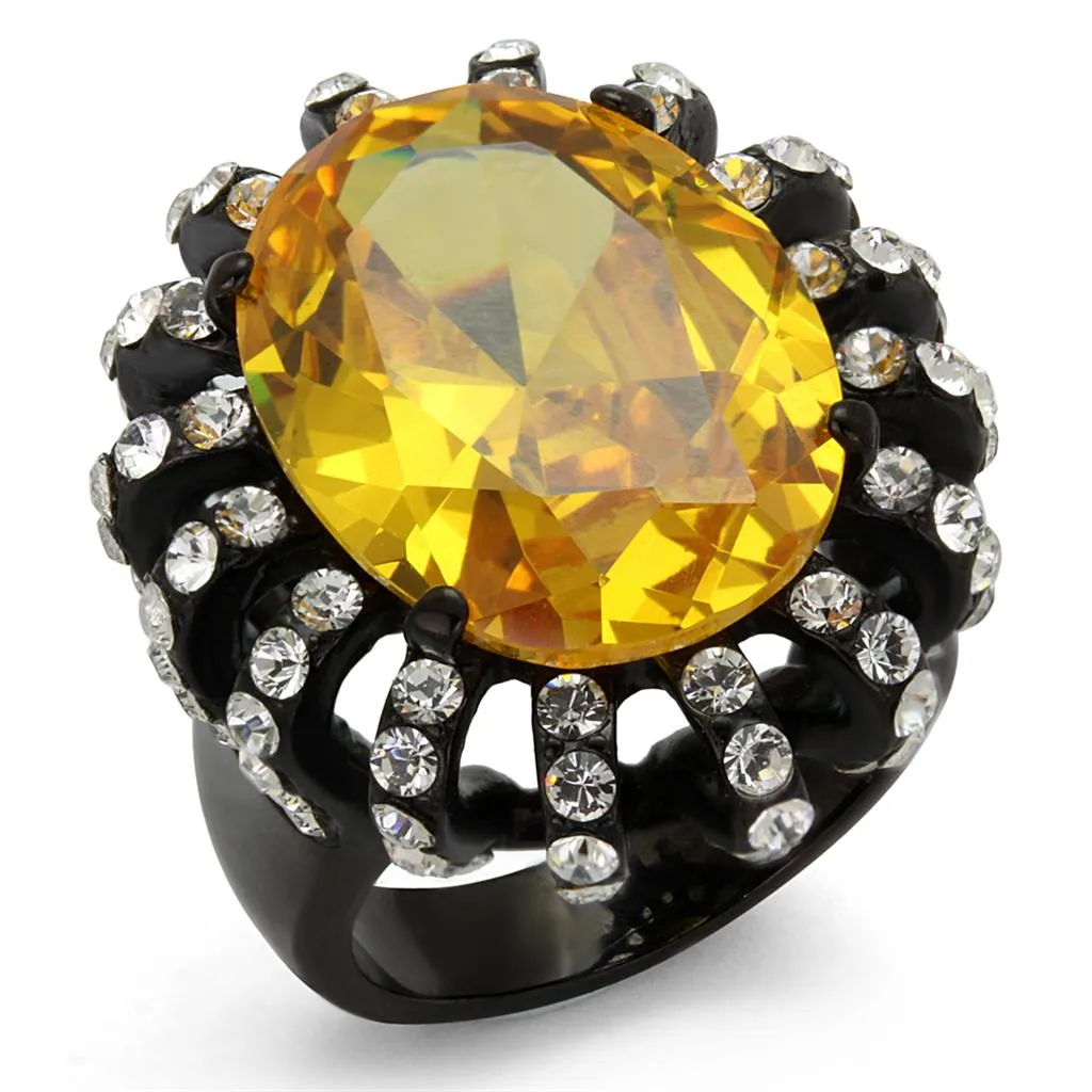 Stainless Steel Ring AAA GRD CZ Topaz TK2346 for Women Style BlackIon