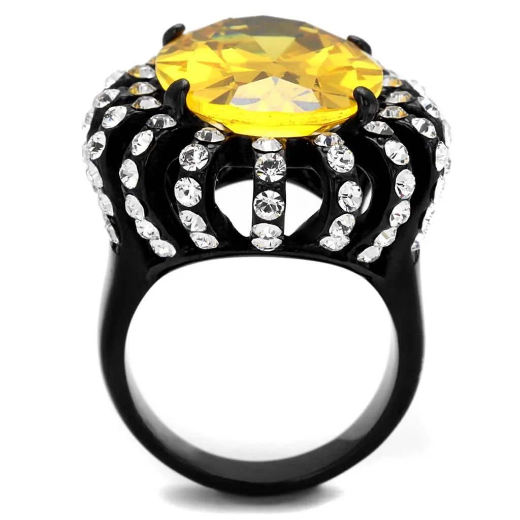 Stainless Steel Ring AAA GRD CZ Topaz TK2346 for Women Style BlackIon