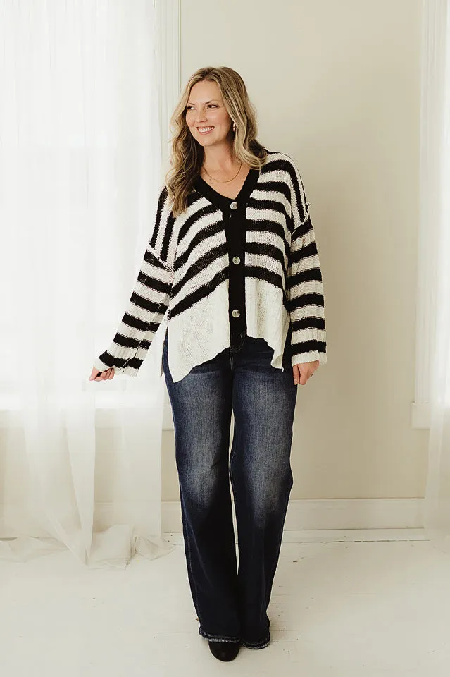 Stripe Buttoned Cardigan