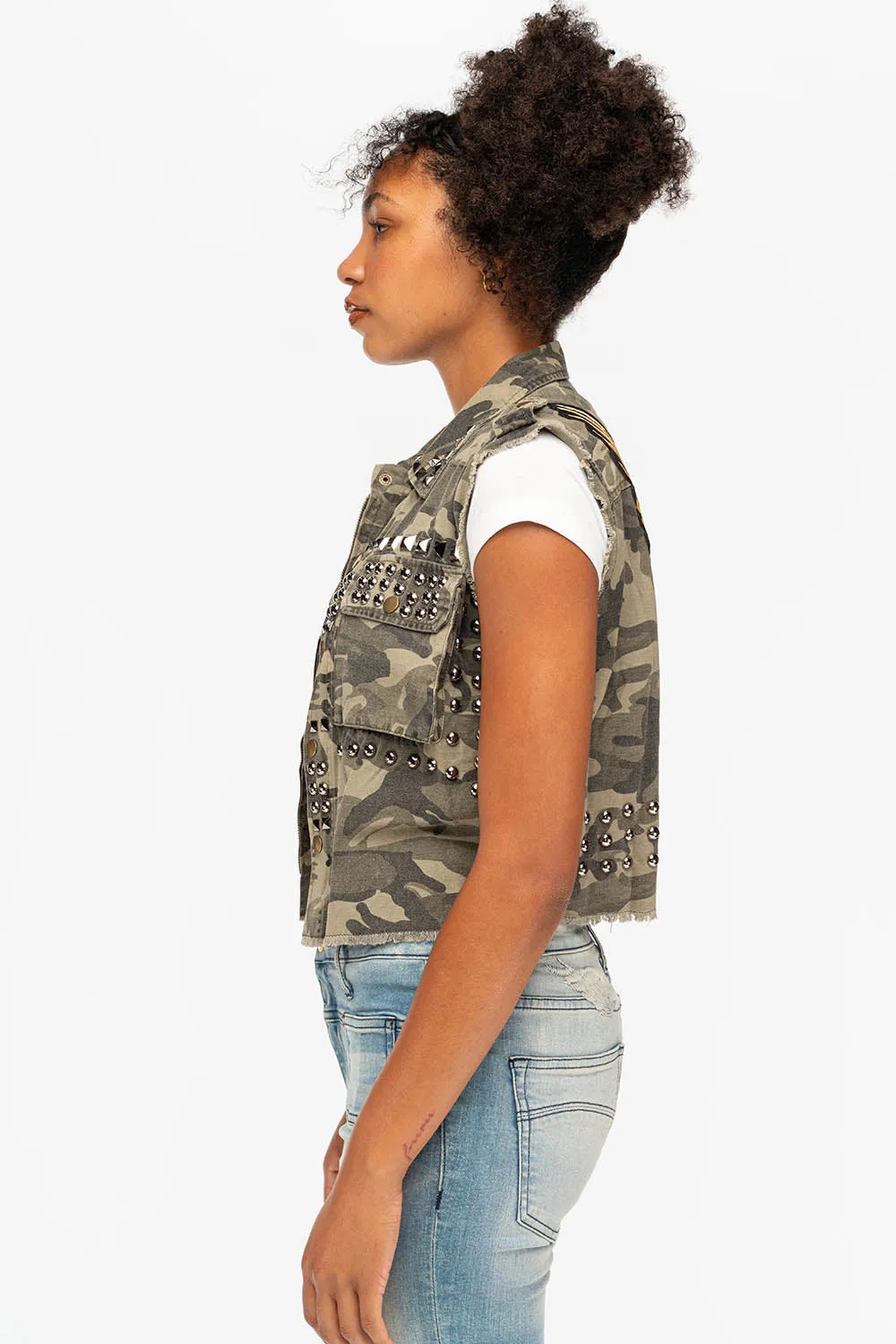 STUDDED CAMO JACKET WITH EAGLE