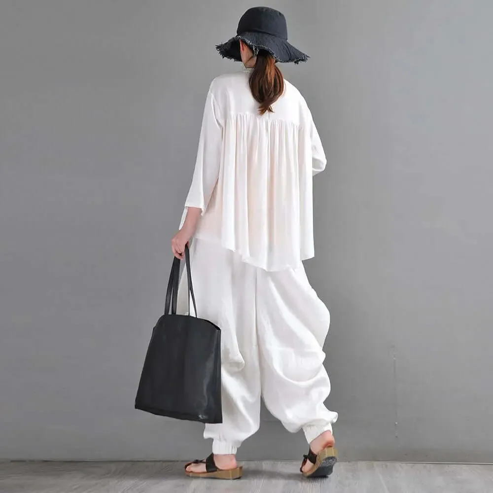 Stylish Bohemian Linen White Harem Pants for Women's Summer