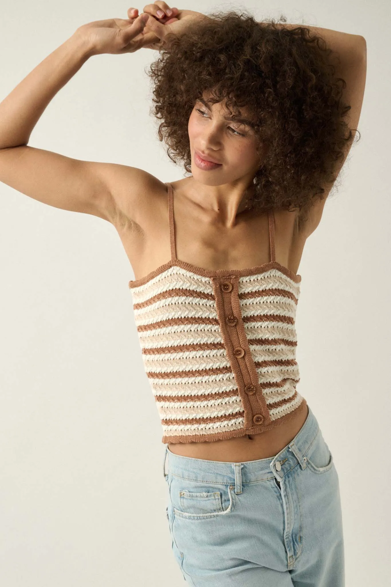 Summer Heat Striped Pointelle Knit Cami Top