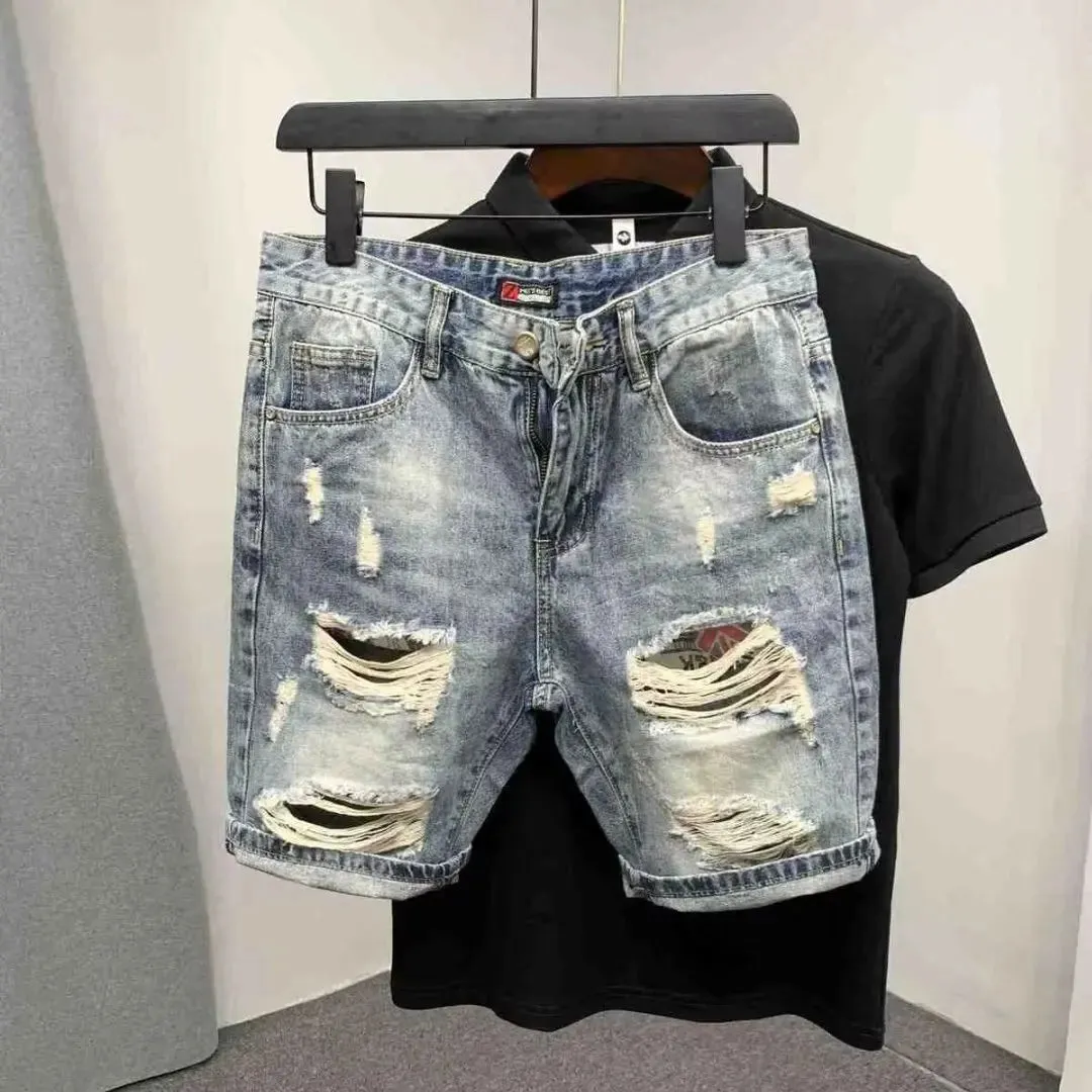 Summer Men's Fashion Straight Loose Denim Shorts Fashion Streetwear Jeans