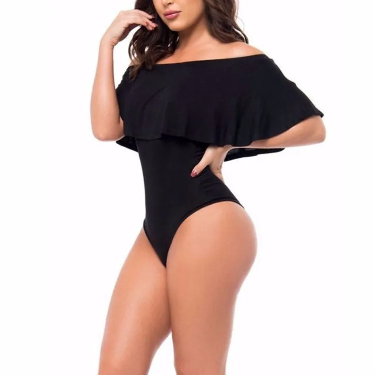 Summer Ruffles Off Shoulder Bodysuit Women Combinaison Femme Backless Sexy Jumpsuit