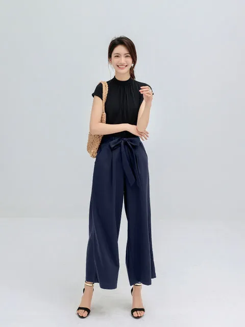 Summer Temperament Commuter Pants Lace-up Bow Multicolor Solid Color Loose Wide-leg Casual Nine-point Pants