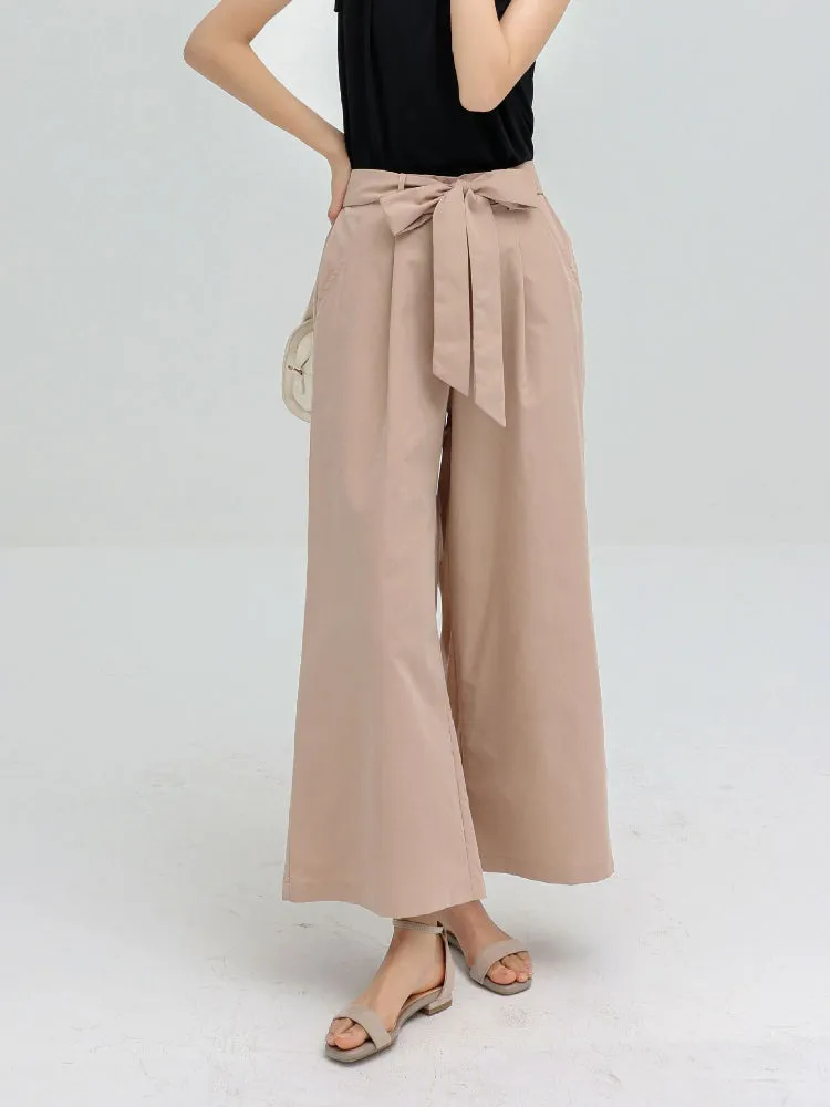 Summer Temperament Commuter Pants Lace-up Bow Multicolor Solid Color Loose Wide-leg Casual Nine-point Pants