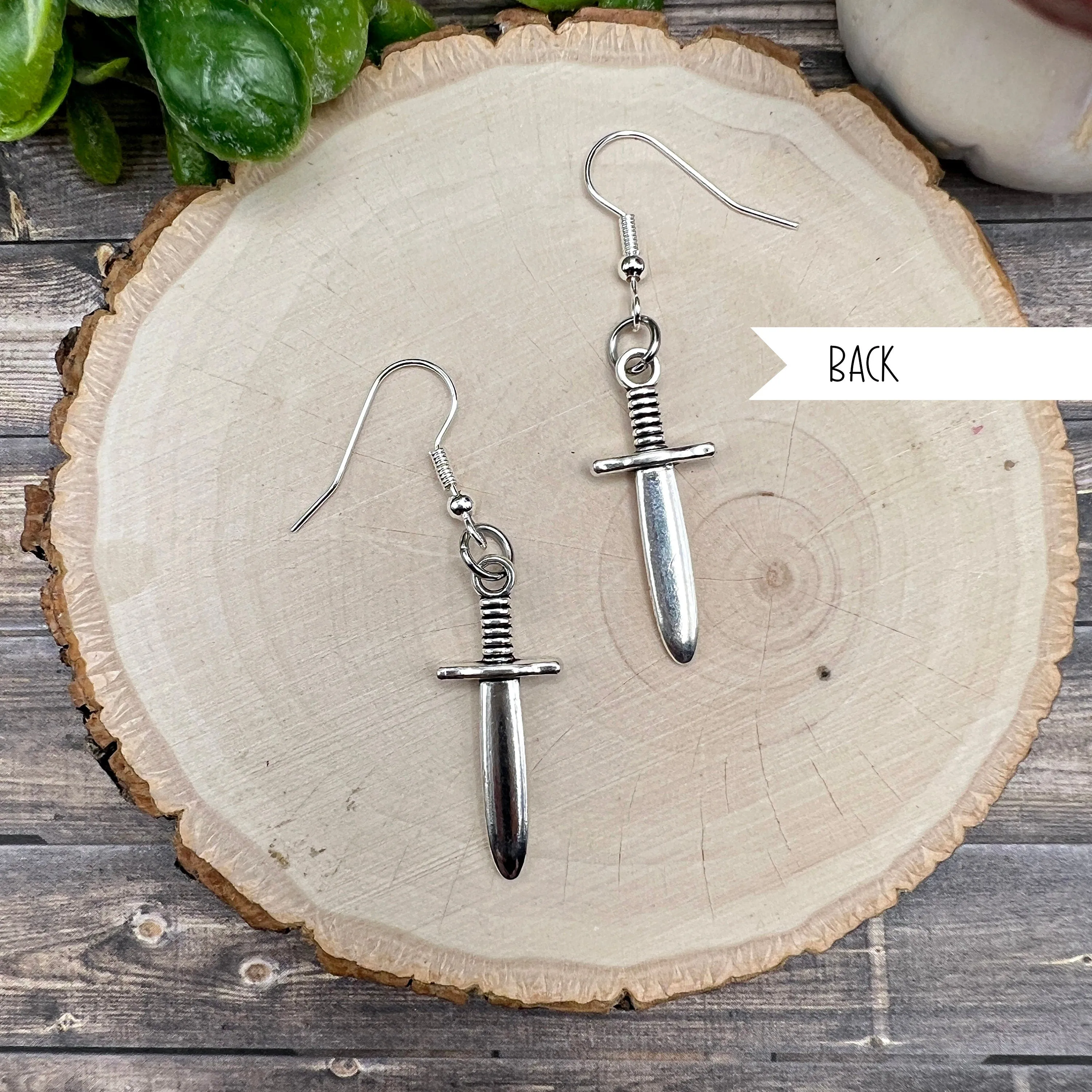 Sword / Dagger Weapon Fantasy Gamer Silver/Silver-tone  Earrings, Hypoallergenic Gift