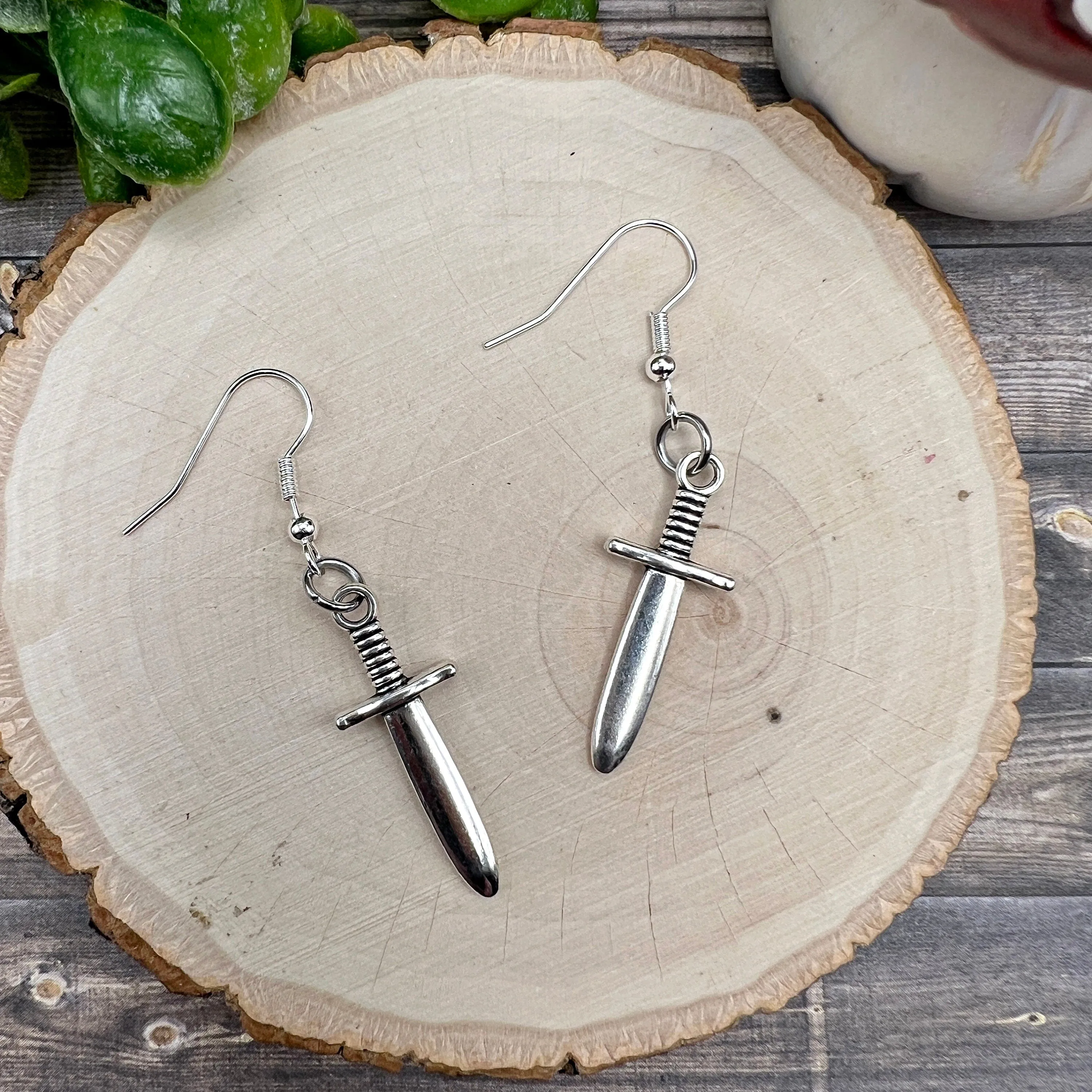 Sword / Dagger Weapon Fantasy Gamer Silver/Silver-tone  Earrings, Hypoallergenic Gift