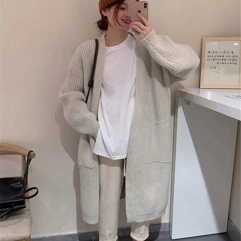 Thickened Korean Style Fashion Outerwear Lengthened Knitted Autumn Winter Coats