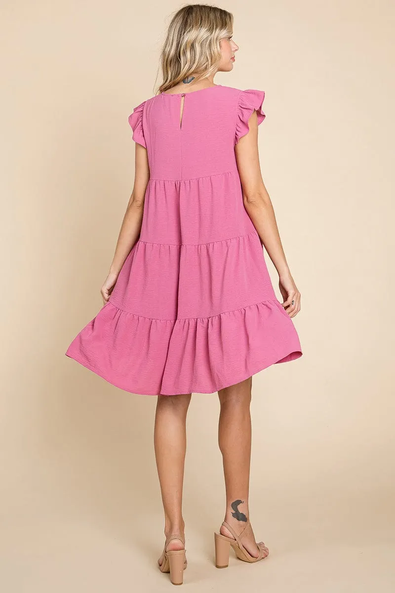 Tiered Babydoll Ruffle Sleeve Dress, S-3X