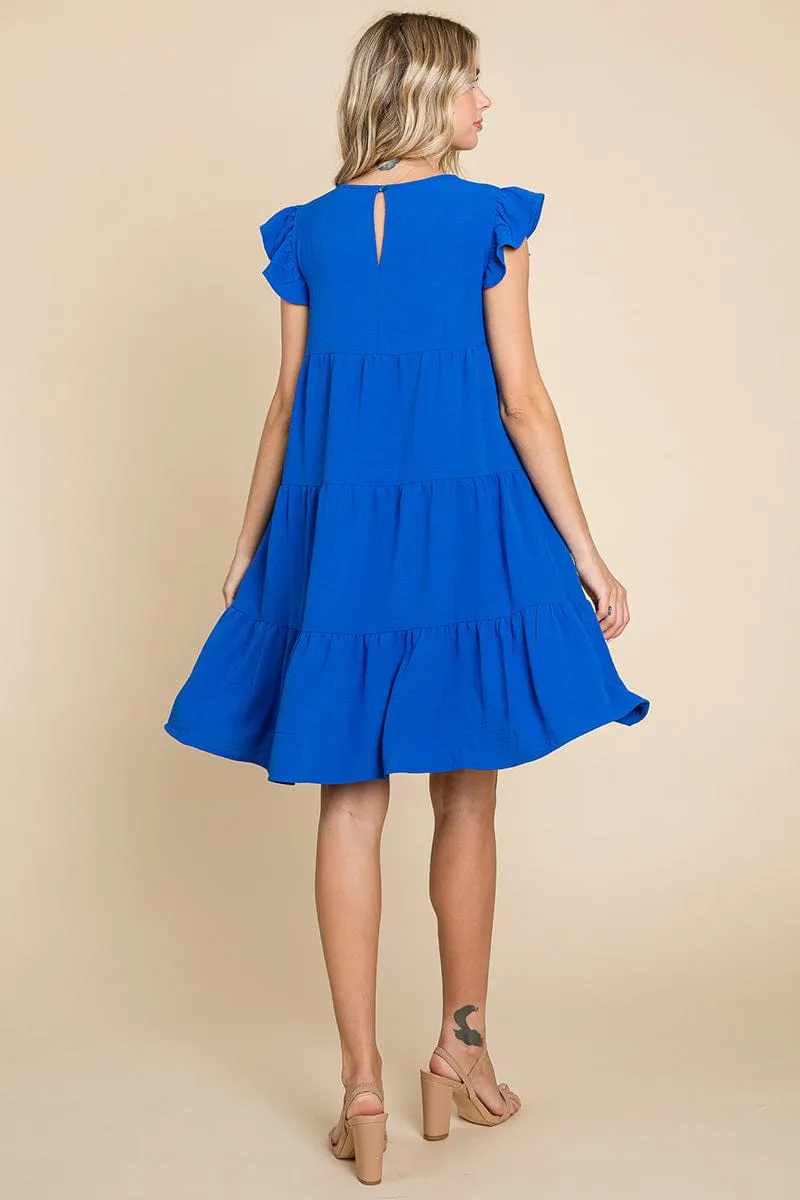 Tiered Babydoll Ruffle Sleeve Dress, S-3X