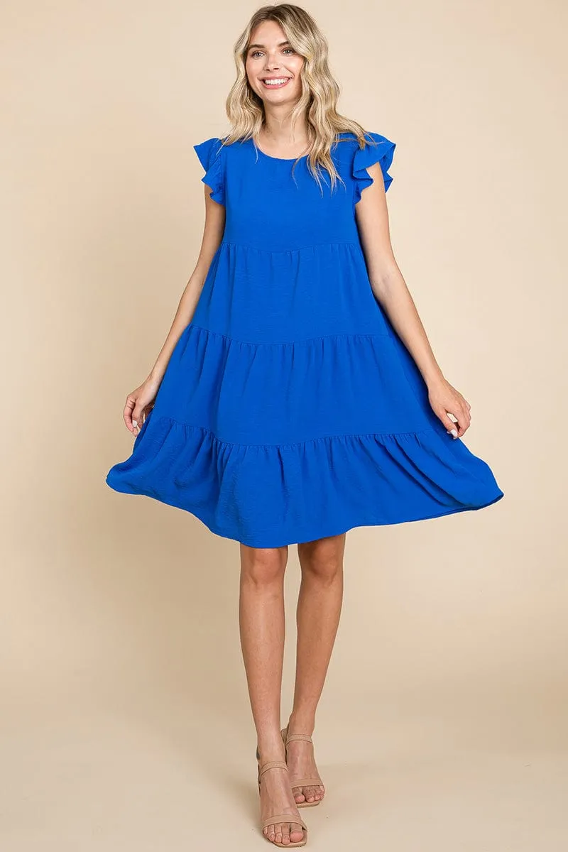 Tiered Babydoll Ruffle Sleeve Dress, S-3X