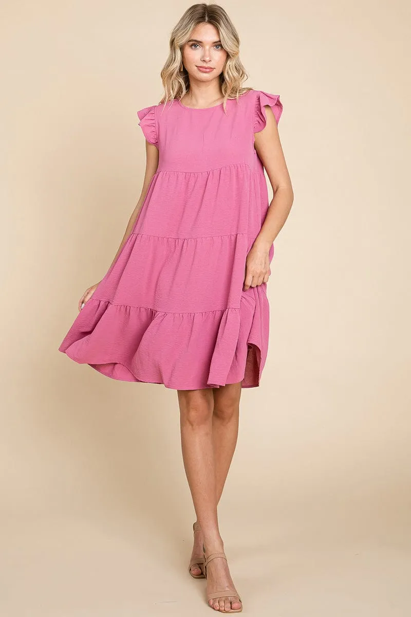 Tiered Babydoll Ruffle Sleeve Dress, S-3X