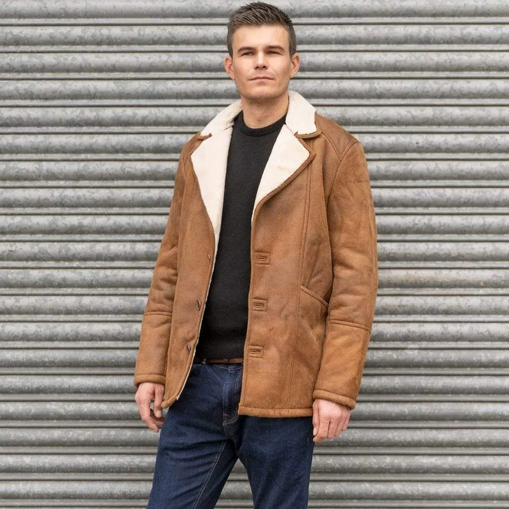 Topman Tan Shearling Faux Leather Sheepskin Jacket