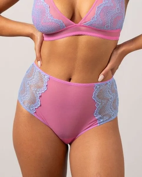 Understatement Underwear - Lace Mesh Highwaist Briefs - Light Blue / Candy Pink