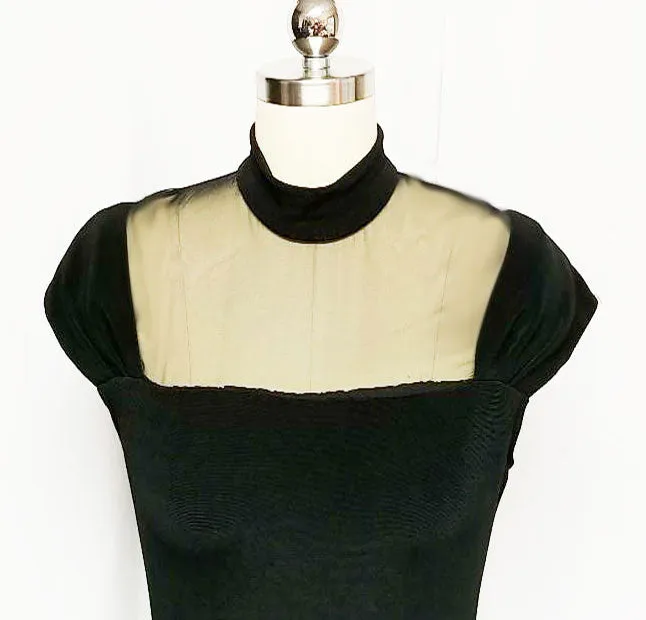 *VINTAGE '80s BLACK SPANDEX ILLUSION COCKTAIL DRESS