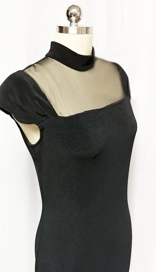 *VINTAGE '80s BLACK SPANDEX ILLUSION COCKTAIL DRESS