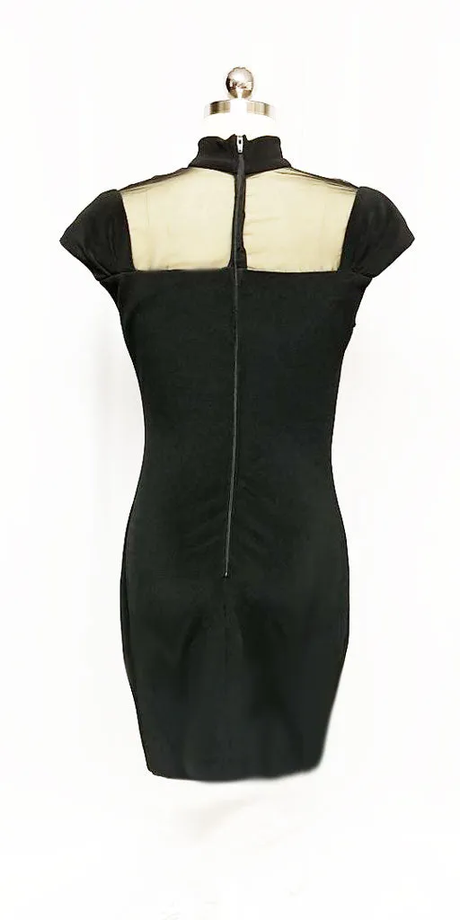 *VINTAGE '80s BLACK SPANDEX ILLUSION COCKTAIL DRESS