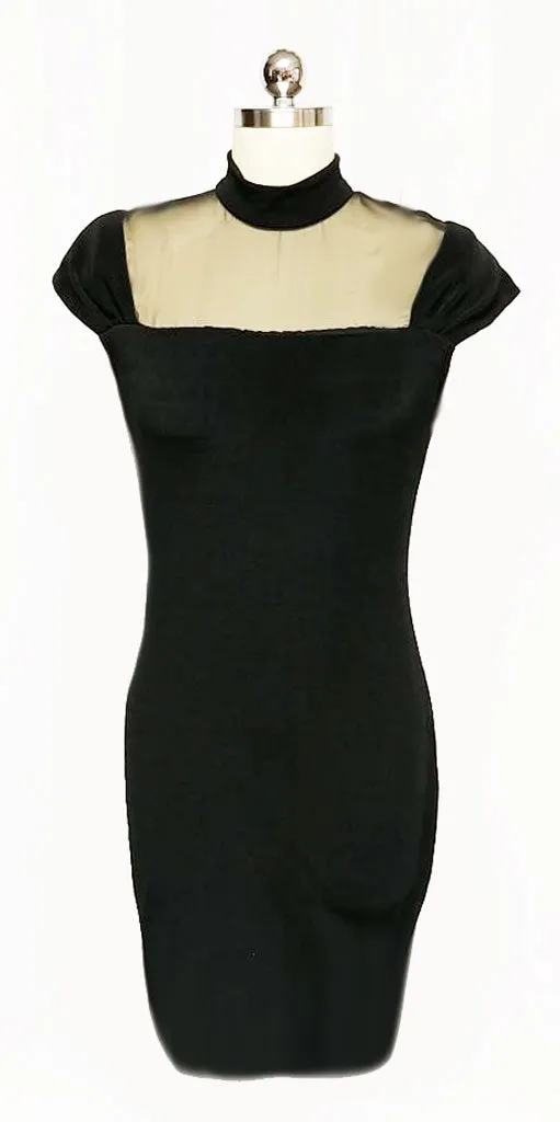 *VINTAGE '80s BLACK SPANDEX ILLUSION COCKTAIL DRESS