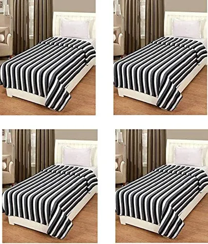 Wavva® Polyester & Polyester Blend 500 TC Blanket (Single_Black and White) Pack of 4