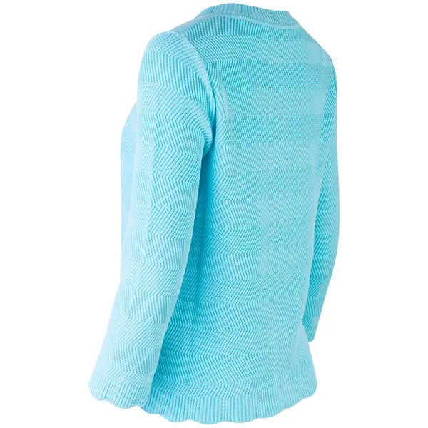 Wavy Cotton Cardigan in Bright Turquoise