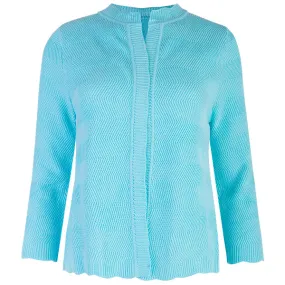 Wavy Cotton Cardigan in Bright Turquoise