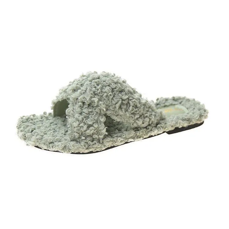 Women winter warm plush criss slippers indoor shoes