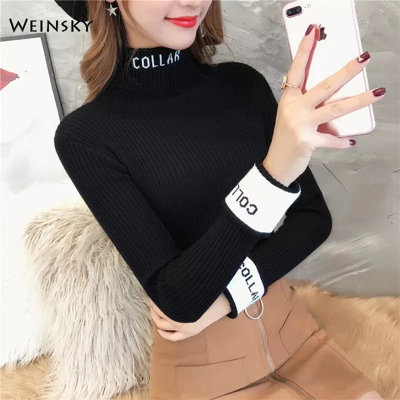 Women's Fashion High Collar Knitting Sweater