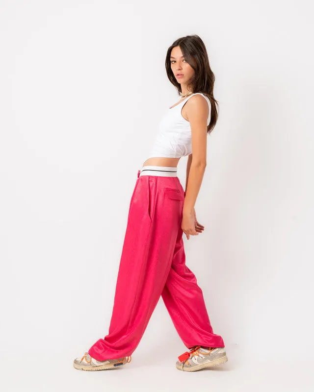 Women's Line Waist Pants - Pink TR Fabric Blend, Stylish & Comfortable Bottoms, Made in Egypt