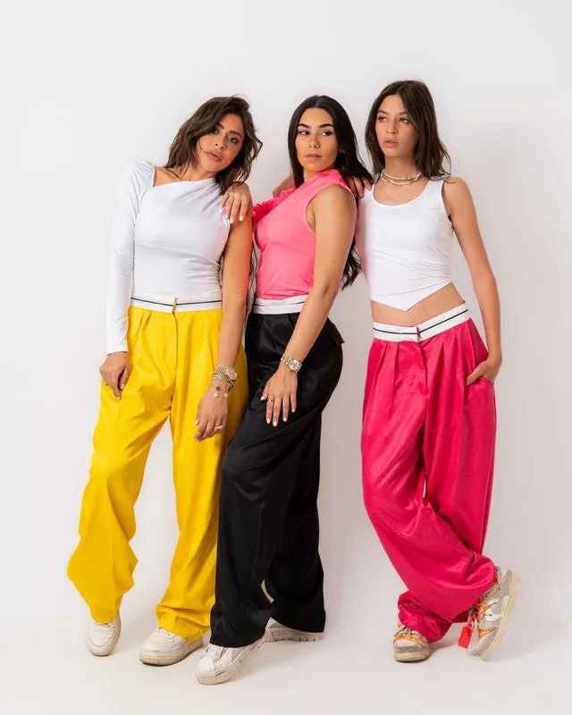 Women's Line Waist Pants - Pink TR Fabric Blend, Stylish & Comfortable Bottoms, Made in Egypt