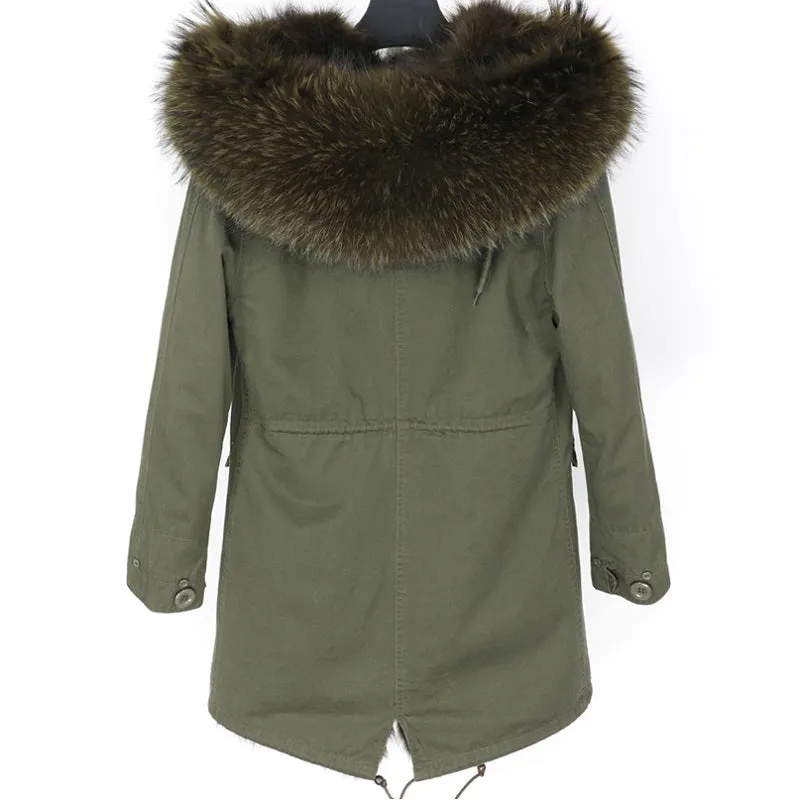 Women's Winter Casual Long Hooded Warm Parka With Raccoon Fur