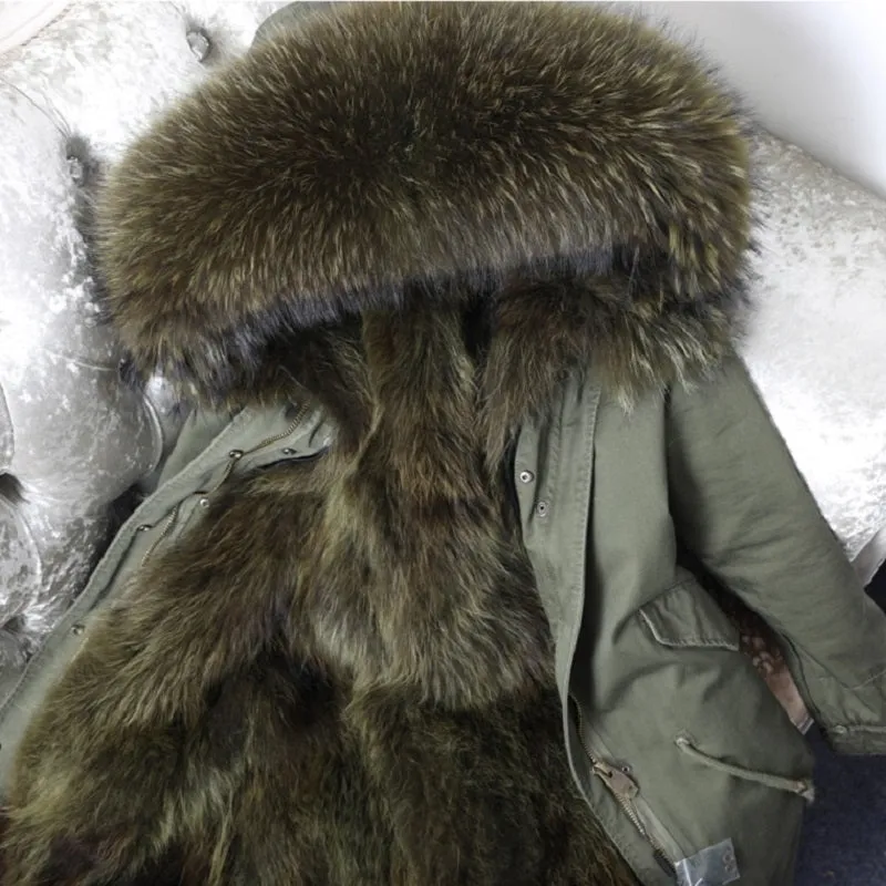 Women's Winter Casual Long Hooded Warm Parka With Raccoon Fur