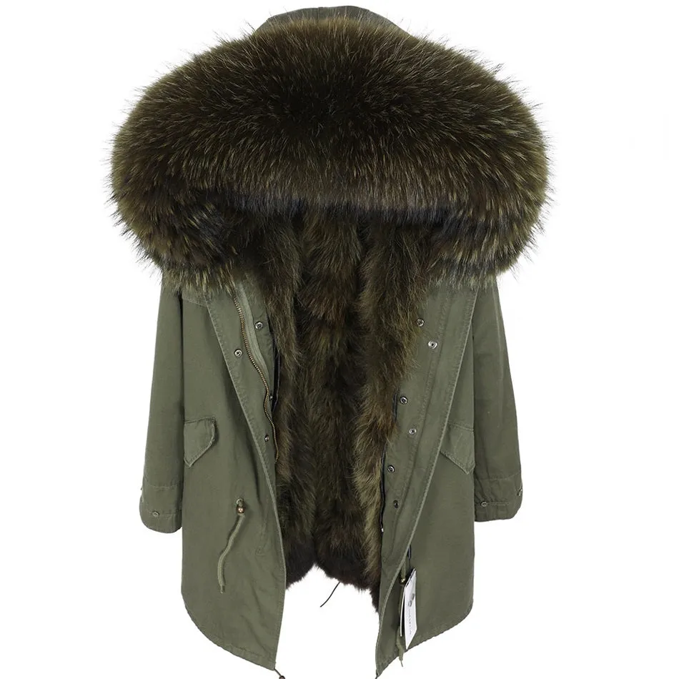 Women's Winter Casual Long Hooded Warm Parka With Raccoon Fur